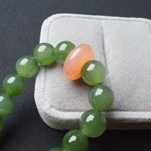 Load image into Gallery viewer, 8mm Top-quality Emerald Green Nephrite Jade Beaded Bracelet with Yanyuan Agate Amulet Charm
