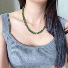 Load image into Gallery viewer, High-quality Jadeite Green Nephrite Jade Beaded Necklace with 925 Sterling Silver Clasp | Natural Heart Chakra Healing Stone Jewelry
