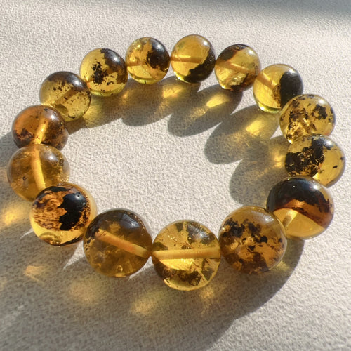14.1mm Genuine Medicine Amber Large Beads Bracelet | Lucky Stone of Aries Gemini Leo Virgo