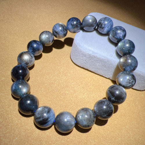 10.2mm Super Rare Strong Flashing Galaxy Aquamarine Elastic Bracelet | Handmade Reiki Healing Crystal Jewelry | 3rd Throat Chakra March Birthstone