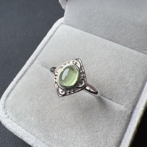 Custom-made Moldavite Ring with 925 Sterling Silver Adjustable Style | Rare High-frequency Heart Chakra Healing