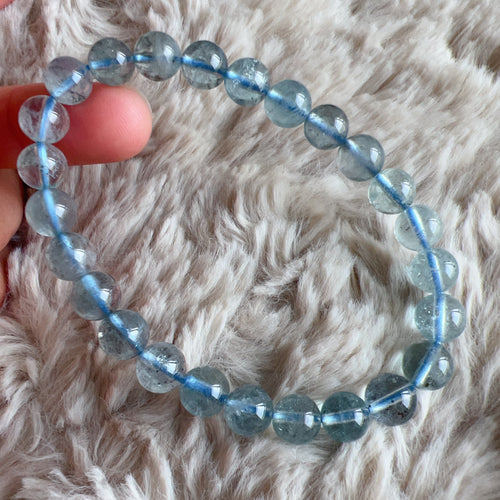 Natural High Clarity Saint Maria Blue Aquamarine Beaded Bracelet with Sparkling 7.8mm Beads | March Birthstone Pisces