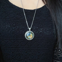 Load image into Gallery viewer, Strong Blue &amp; Gold Flash Labradorite Round Pendant Necklace | Handmade Throat Chakra Healing Stone Jewelry
