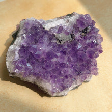 Load image into Gallery viewer, 530g Natural Amethyst Raw Stone Geode with Calcite and Black Crystal Inclusion
