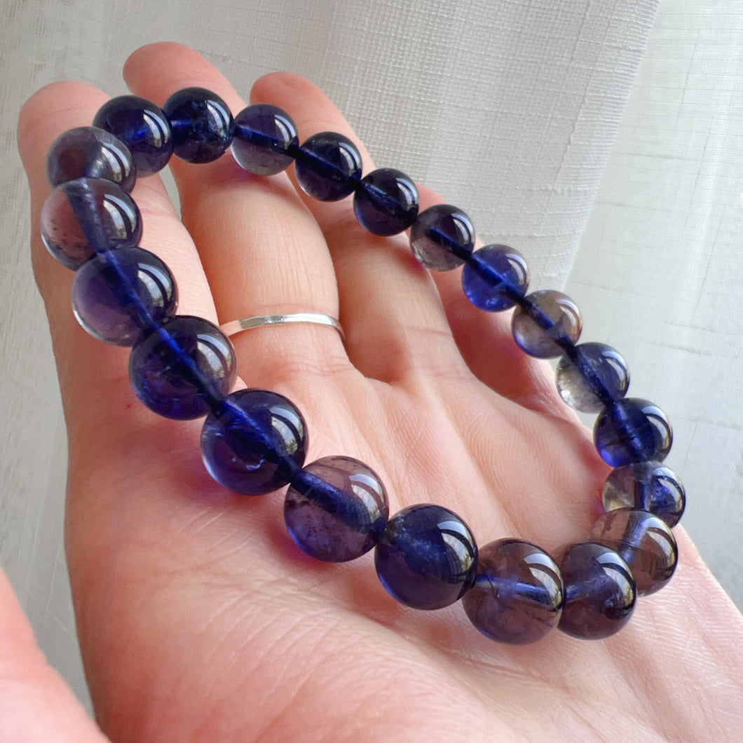 High Quality Rare Best 3-Color Iolite Elastic Bracelet with 9.2mm Beads| Weight Loss Pain Relief Healing Stone