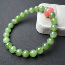 Load image into Gallery viewer, 8mm Top-quality Green Nephrite Jade Beaded Bracelet with Yanyuan Agate Amulet Charm
