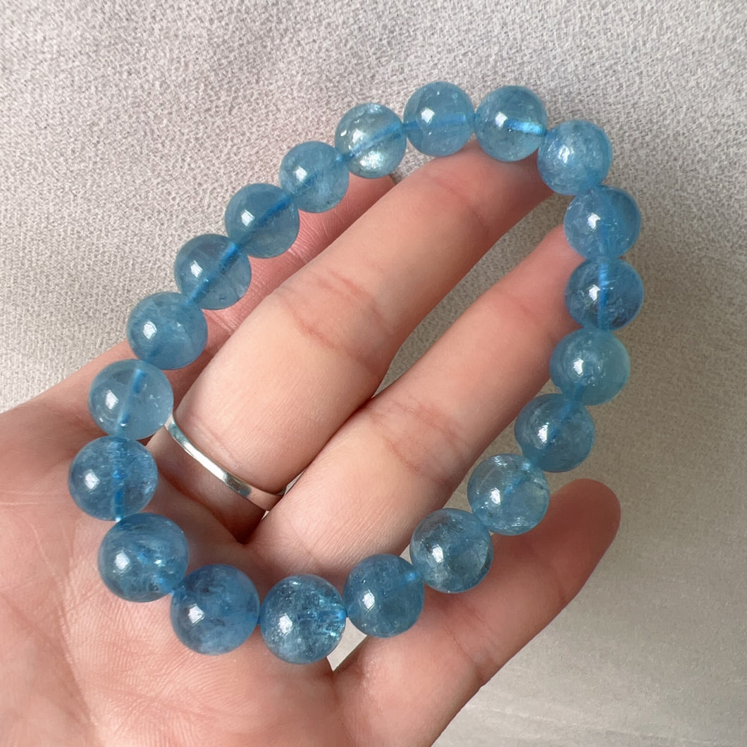 High-quality Aquamarine Bracelet from Brazil Old Mine Crystal with Nice Sea Blue Color | March Birthstone Pisces