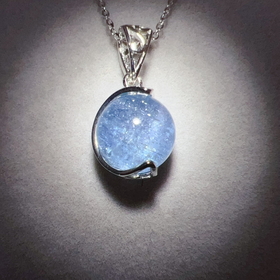 Blue Planet 11.1mm Natural Spakling Mica Aquamarine Sphere Pendant Necklace Reiki Healing Stone Throat Chakra