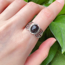 Load image into Gallery viewer, Top Clarity Black Tourmalated Ring Handmade with Vintage 925 Sterling Silver Adjustable Ring Band

