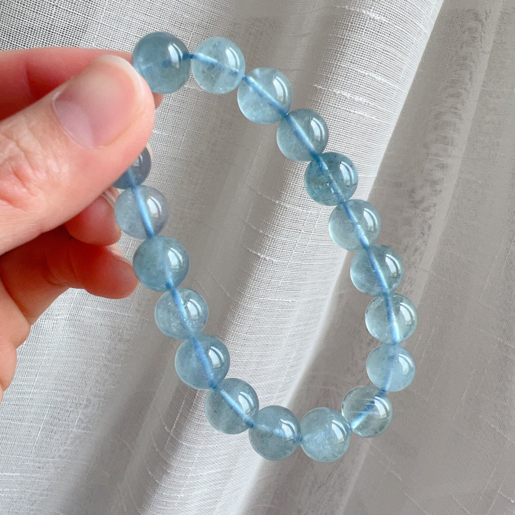 Saint Maria Blue Aquamarine Healing Crystal Bracelet with 10.4mm Beads | March Birthstone Pisces