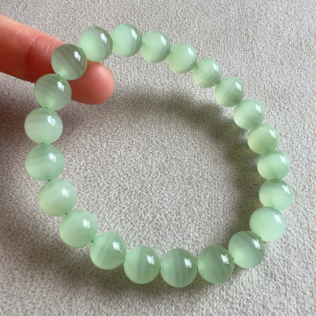 Beautiful Top-grade Green Stone Bracelet 9.3mm Beads | Natural Afghanistan Green Jade Heart Chakra Healing Gemstone