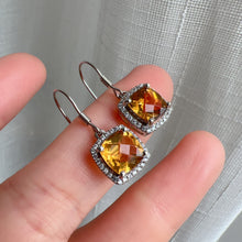 Load image into Gallery viewer, Top-grade Square Cut Citrine Earring Hocks Handmade with 925 Sterling Silver &amp; CZ Stones | One of a Kind Fashion Jewelry
