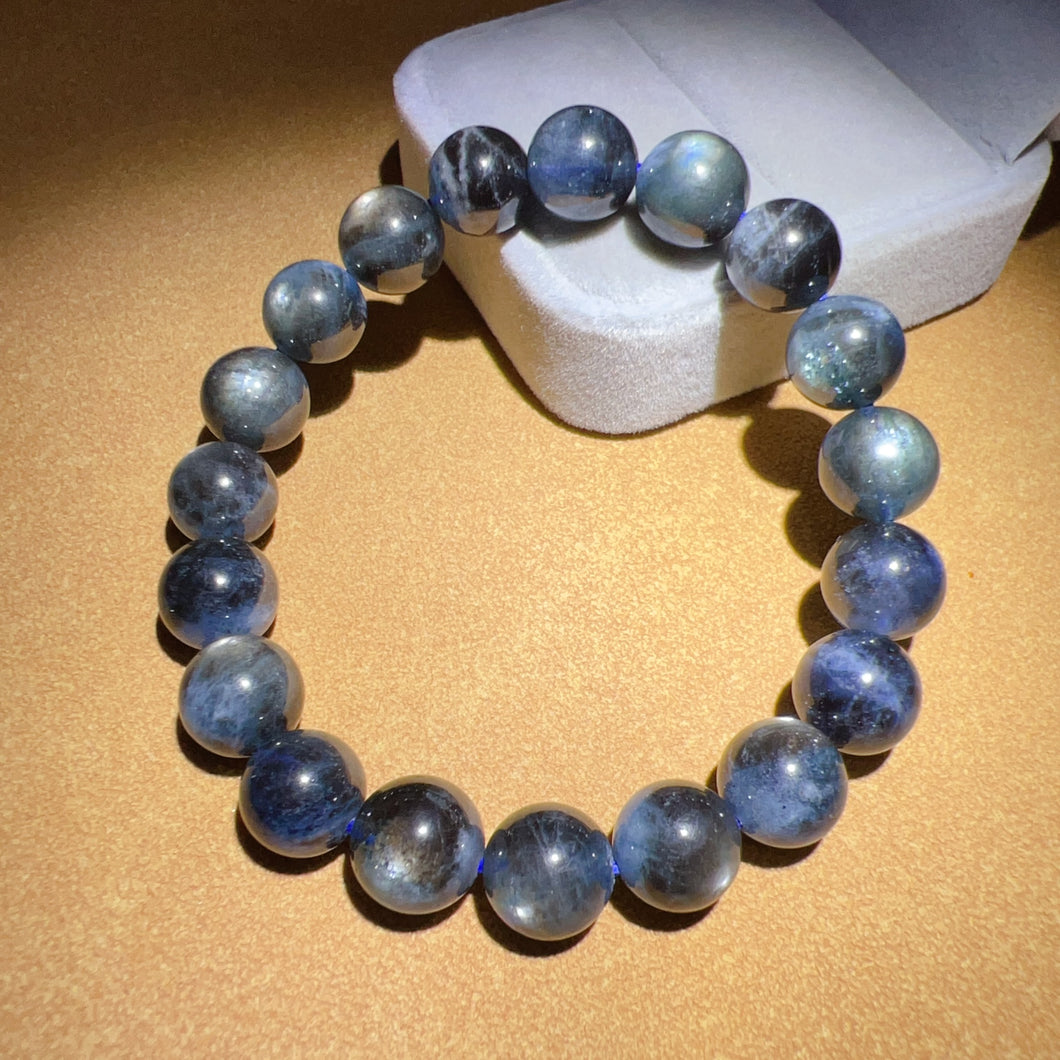 10.3mm Super Rare Strong Flashing Galaxy Aquamarine Elastic Bracelet | Handmade Reiki Healing Crystal Jewelry | 3rd Throat Chakra March Birthstone