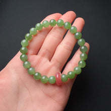 Load image into Gallery viewer, 8mm Top-quality Emerald Green Nephrite Jade Beaded Bracelet with Yanyuan Agate Amulet Charm
