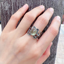 Load image into Gallery viewer, Handmade Top Quality Green Prehnite Ring with Vintage 925 Sterling Silver Adjustable Ring Band
