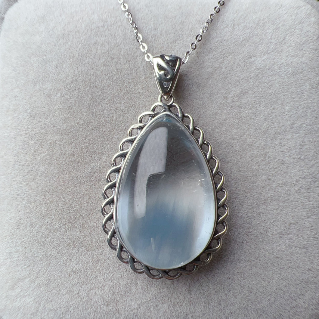 Top-grade Blue Rabbit Hair Rutilated Quartz Pendant Necklace with 925 Sterling Silver