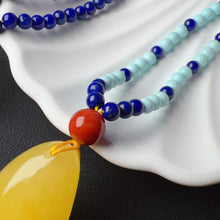 Load image into Gallery viewer, Genuine Amber Pendant Necklace Beaded with Lapis Nanhong Agate Turquoise | One of A Kind Jewelry Adjustable Style
