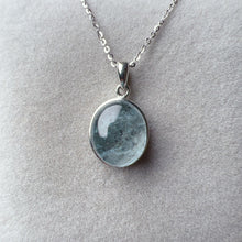 Load image into Gallery viewer, Natural Aquamarine with Sparkling Mica Inclusion Cabochon Pendant Necklace | Throat Chakra Healing Crystal Jewelry
