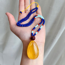 Load image into Gallery viewer, Genuine Gold Amber Pendant Necklace Beaded with Agate Turquoise Lapis Lauzli Rosewood | One of A Kind Handmade Jewelry Adjustable Style
