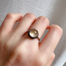 Load image into Gallery viewer, Top Clariry Cat Eye Golded Rutilated Quartz Round Ball Ring | Handmade with 925 Sterling Silver Adjustable Sizes
