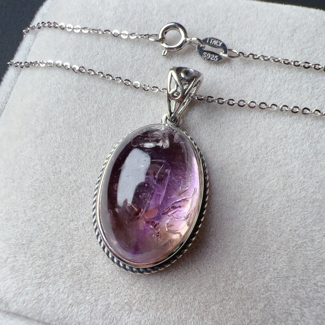 Super Rare Enhydro Amethyst Crystal Pendant Necklace Handmade with 925 Sterling Silver One of A Kind Jewelry