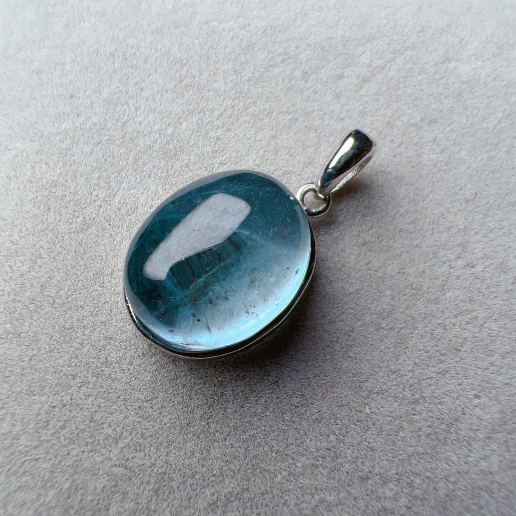 Nice Clarity Aquamarine Cabochon Pendant Necklace | Throat Chakra Healing Crystal Jewelry
