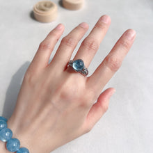 Load image into Gallery viewer, Beautiful Aquamarine Ring Handmade with 10mm Cabochon 925 Sterling Silver Adjustable Sizes
