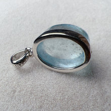 Load image into Gallery viewer, Natural Aquamarine with Black Mica Inclusion Cabochon Pendant Necklace | Throat Chakra Healing Crystal Jewelry
