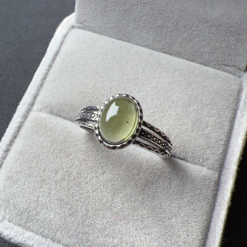Custom-made Moldavite Ring with 925 Vintage Sterling Silver Ring Band | Rare High-frequency Heart Chakra Healing