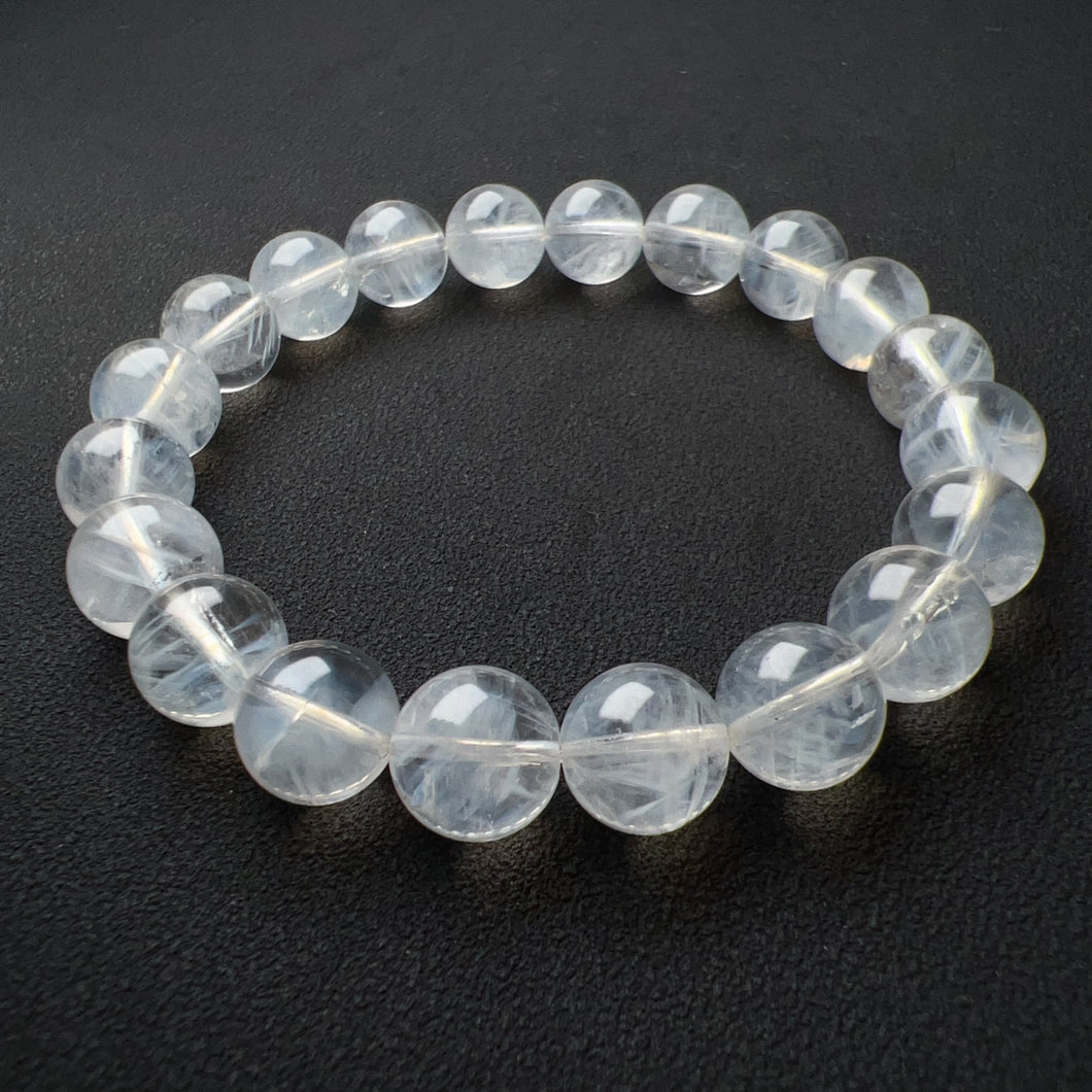 10.1mm Natural Rare Blue Needle Clear Quartz Bracelet | Angel's Feathers | High Vibration Frequency Crown Chakra Healing