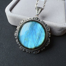 Load image into Gallery viewer, One and Only Strong Blue Flash Labradorite Round Pendant Necklace | Handmade Natural Throat Chakra Healing Jewelry
