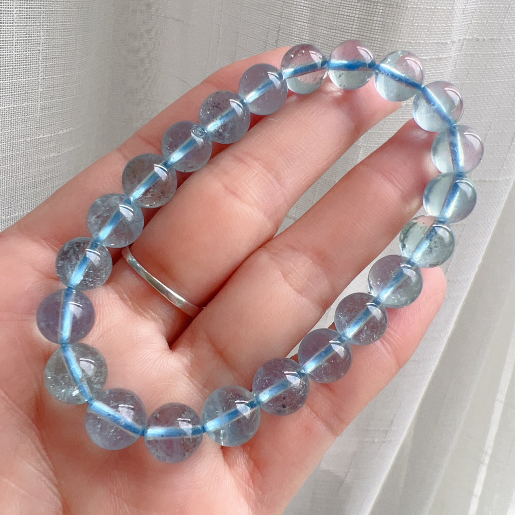 High Clarity Light Blue Aquamarine Bracelet 8.8mm Beads | March Birthstone Pisces Lucky Crystal