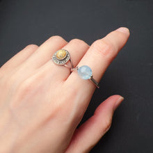 Load image into Gallery viewer, Natural Aquamarine Ring Handmade with 8mm Bead and 925 Sterling Silver Adjustable Sizes
