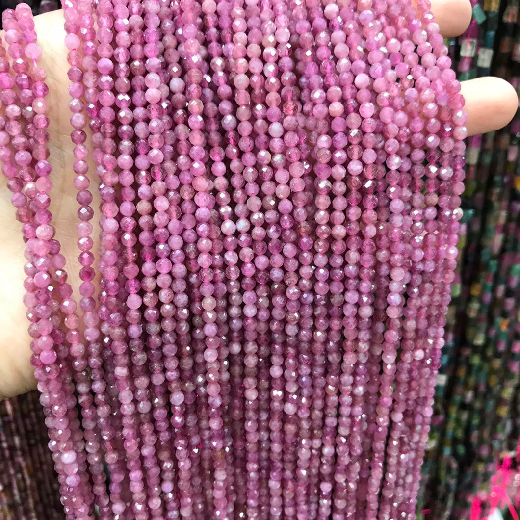 3.5mm Natural Pink Tourmaline Faceted Bead Strands DIY Jewelry Project