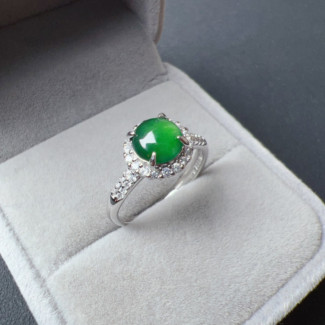 Best Royal Green Natural Jadeite RIng Handmade with 925 Sterling Silver and Zirconia | One of a Kind Fashion Jewelry