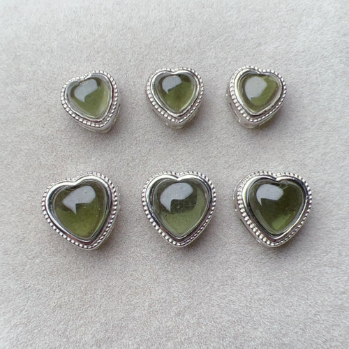 Cute Part - Handmade Heart Shape Moldavite Pandora's Box Charm Pendant with 925 Sterling Silver
