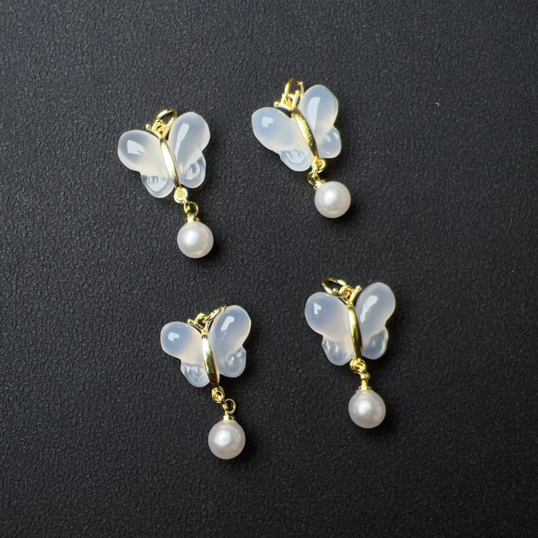 Natural White Chalcedony Butterfly Charms Pendants for DIY Jewelry Project
