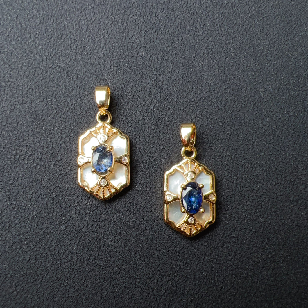 Natural Sapphire Gemstone Pendants Charm with Shell and Brass