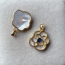 Load image into Gallery viewer, Natural Sapphire Gemstone Flower Shape Pendants Charm with Shell and Brass
