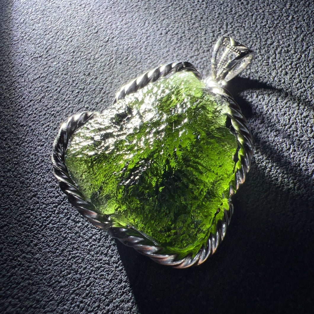 Rare Best Green Color 9.4G Moldavite Raw Stone Pendant Necklace | High-frequency Heart Chakra Healing Stone