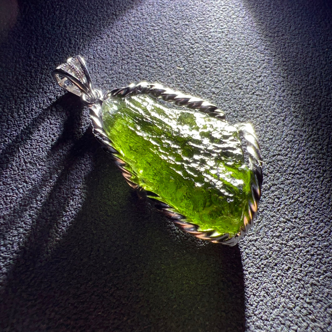 Rare Best Green Color 8.7G Moldavite Raw Stone Pendant Necklace | High-frequency Heart Chakra Healing Stone
