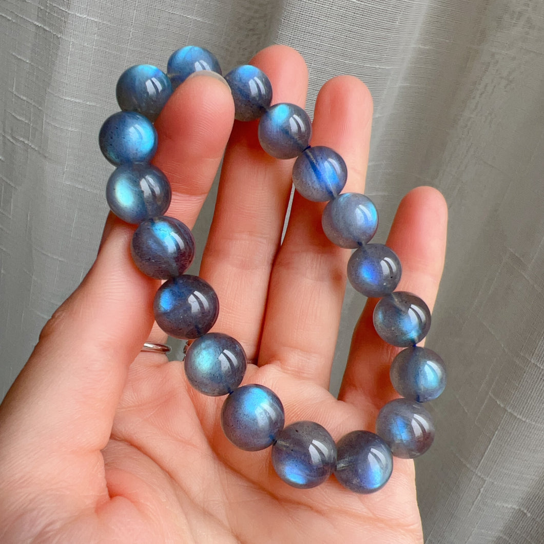 Rare Large Beads 11.2mm Blue Flash Labradorite Bracelet Natural Healing Crystal Jewelry