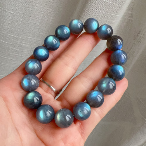 Rare Large Beads 12mm Blue Flash Labradorite Bracelet Natural Healing Crystal Jewelry