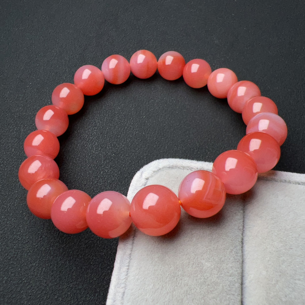 Rare Light Cherry Red Natural Yanyuan Agate Bracelet 10.2mm Heart Chakra Healing Jewelry Stone of Strength