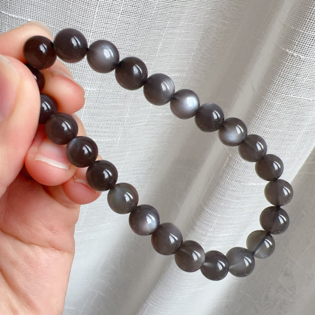 Natural Rare Top-grade Black Moonstone Healing Bracelet with 8.2mm Beads | Cancer Libra Scorpio Horosope Lucky Stone