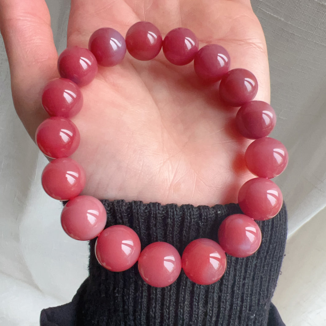 Rare Large Beads 12.4mm Purple Red Natural Yanyuan Agate Bracelet Heart Chakra Healing Jewelry Stone of Strength