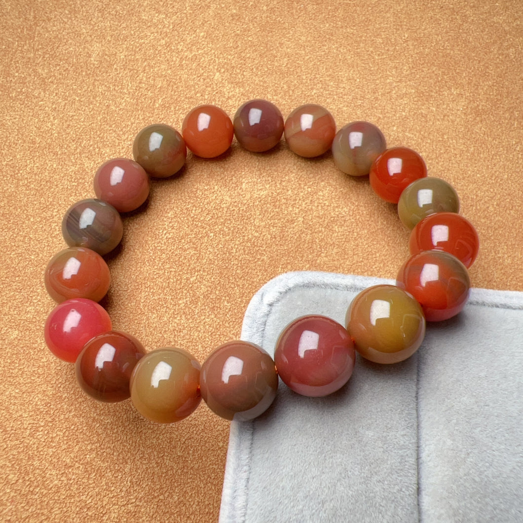 High-quality Natural Assorted Color Yanyuan Agate Bracelet with 11.1mm Beads | Stone of Strength