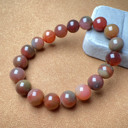 High-quality Natural Assorted Color Yanyuan Agate Bracelet with 10.8mm Beads | Stone of Strength