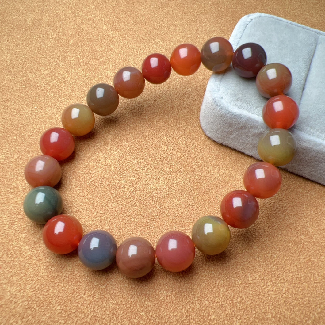 High-quality Natural Assorted Color Yanyuan Agate Bracelet with 9.9mm Beads | Stone of Strength