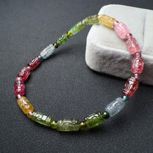 Load image into Gallery viewer, Hand-carved Huiwen Symbol High-grade Rainbow Tourmaline Bracelet | Natural Heart Chakra Healing Crystal
